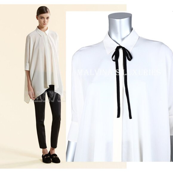 GUCCI SHIRT WHITE SILK CREPE DE CHINE TOP CAPE BLOUSE REMOVABLE BOW sz IT 38 2